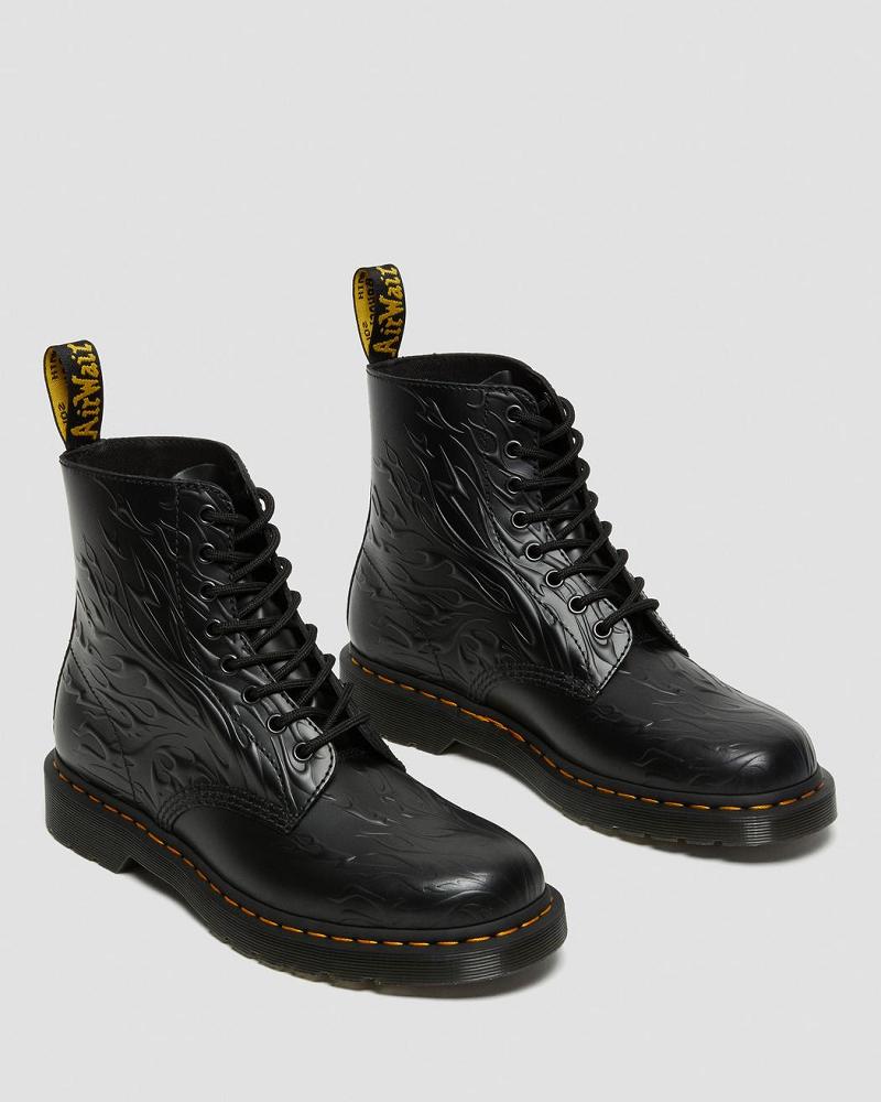 Dr Martens 1460 Flames Emboss Læder Snørestøvler Dame Sort | DK 160OKI